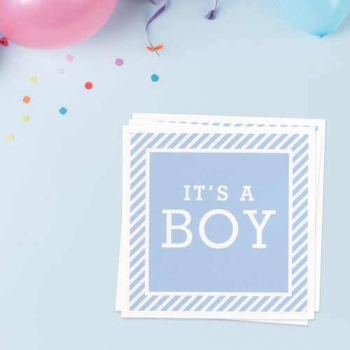 Its a Boy Modern Light Blue Stripes Baby Shower Paper Napkins