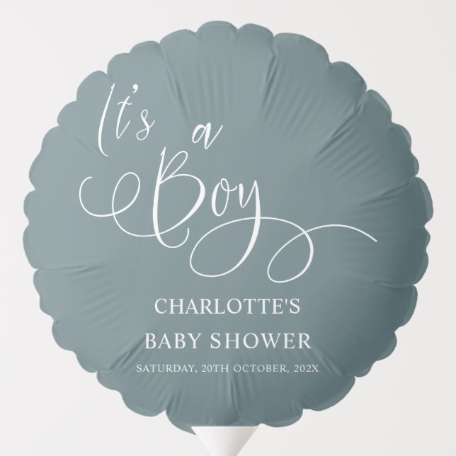 It's a Boy! Modern Minimal Calligraphy Baby Shower Balloon (Back)