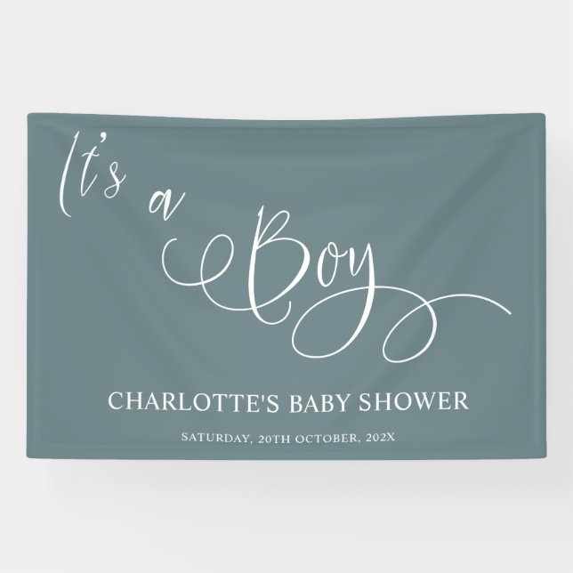 It's a Boy! Modern Minimal Calligraphy Baby Shower Banner (Horizontal)