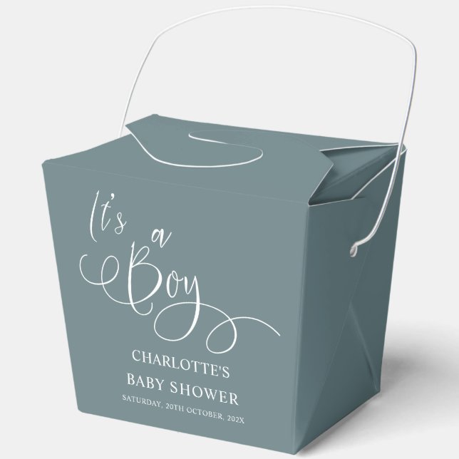 It's a Boy! Modern Minimal Calligraphy Baby Shower Favor Boxes (Front)