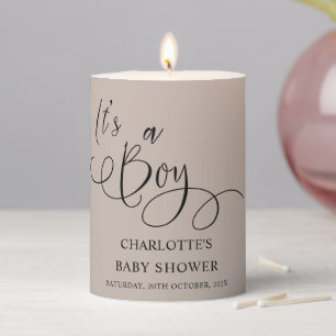 It's a Boy! Modern Minimal Calligraphy Baby Shower Pillar Candle