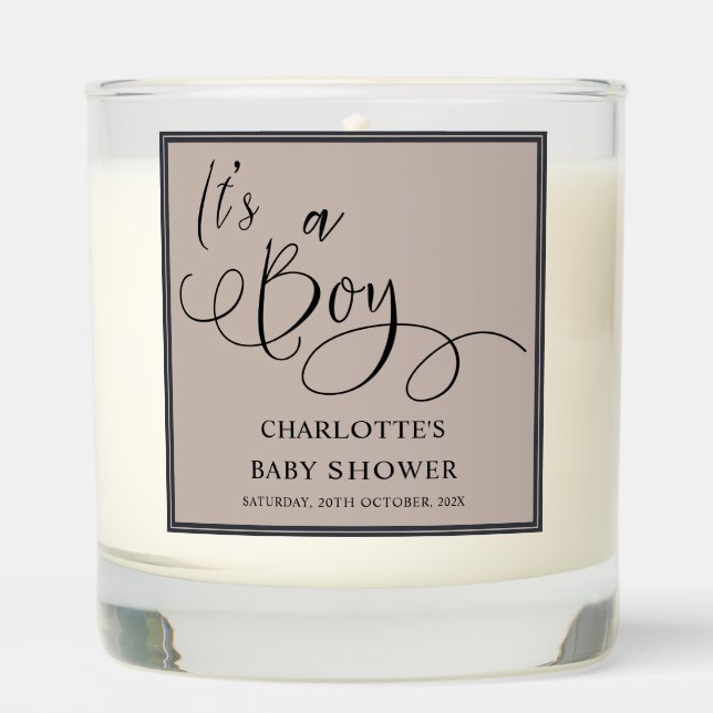 It's a Boy! Modern Minimal Calligraphy Baby Shower Scented Candle (Front)