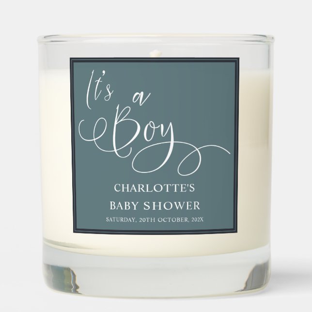 It's a Boy! Modern Minimal Calligraphy Baby Shower Scented Candle (Front)