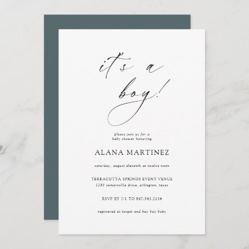 Its a Boy  Modern Minimal Calligraphy Invitation