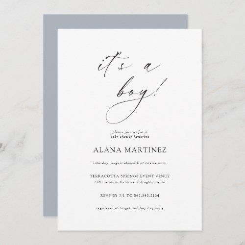 Its a Boy  Modern Minimal Calligraphy Invitation