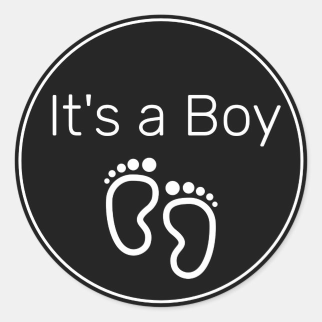 IT'S A BOY Modern Minimalist Black White Classic Round Sticker (Front)