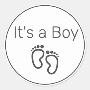 IT'S A BOY Modern Minimalist White Black Classic Round Sticker