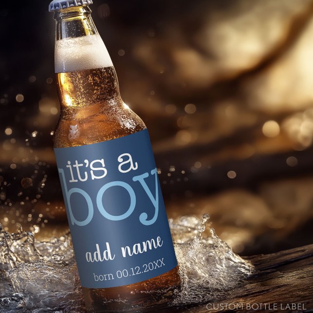 It's A Boy - Modern, Whimsical Navy & White Beer Bottle Label (Custom Beer Bottle Label)