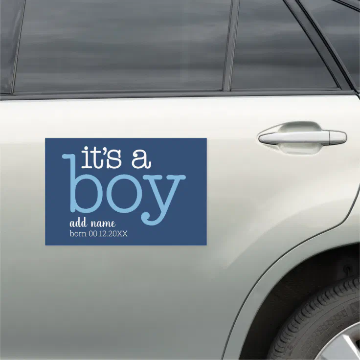 It's A Boy - Modern, White Type with Baby Name Car Magnet | Zazzle
