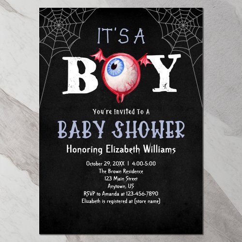 Its A Boy Monster Eye Halloween Baby Shower Invitation
