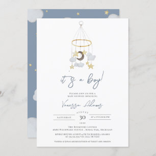 Its a Boy Moon and Stars Baby Nursery Shower Invitation