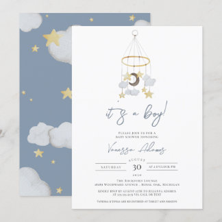 Its a Boy Moon and Stars Baby Nursery Shower Invitation