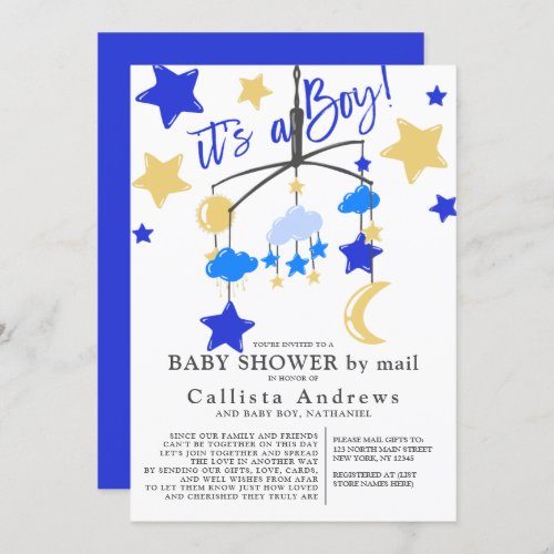 Its a Boy Moon Stars Mobile Baby Shower By Mail Invitation
