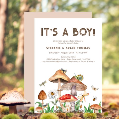 Its A Boy Mushroom Baby Shower Invitation