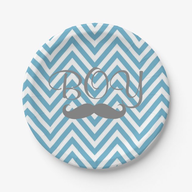 It's a Boy Mustache Theme Baby Shower Paper Plates (Front)