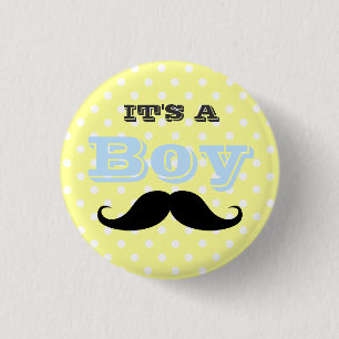 Its A Boy Mustache Yellow and Blue Baby Shower Button
