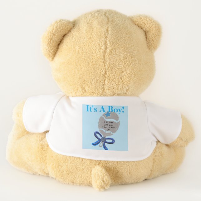 It's a Boy Name Birth Stats Large Teddy Bear (Back)