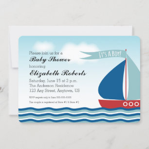It's A Boy Nautical Baby Shower Sailboat Invitation