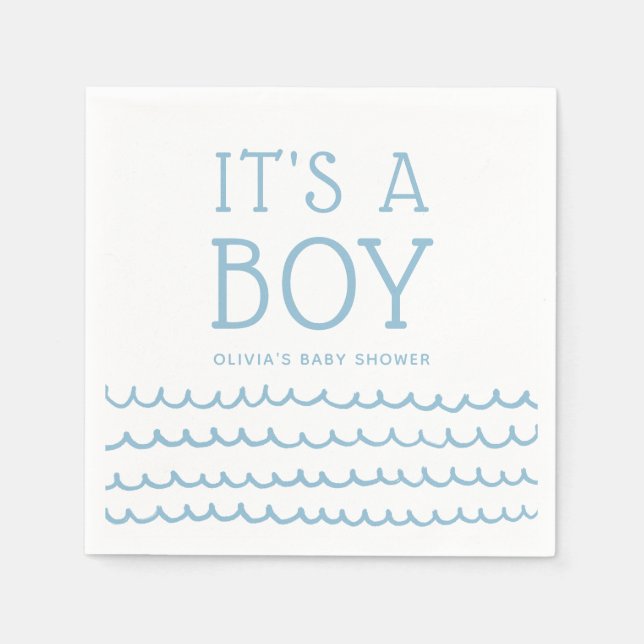 Its a Boy Nautical Baby Shower | Soft Blue Waves Napkins (Front)