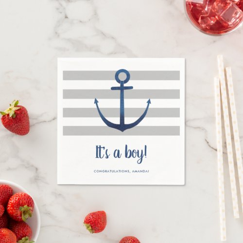 Its a Boy Nautical Gray Navy Baby Shower Napkins