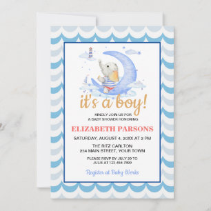 It's A Boy Nautical Moon Baby Shower Invitation