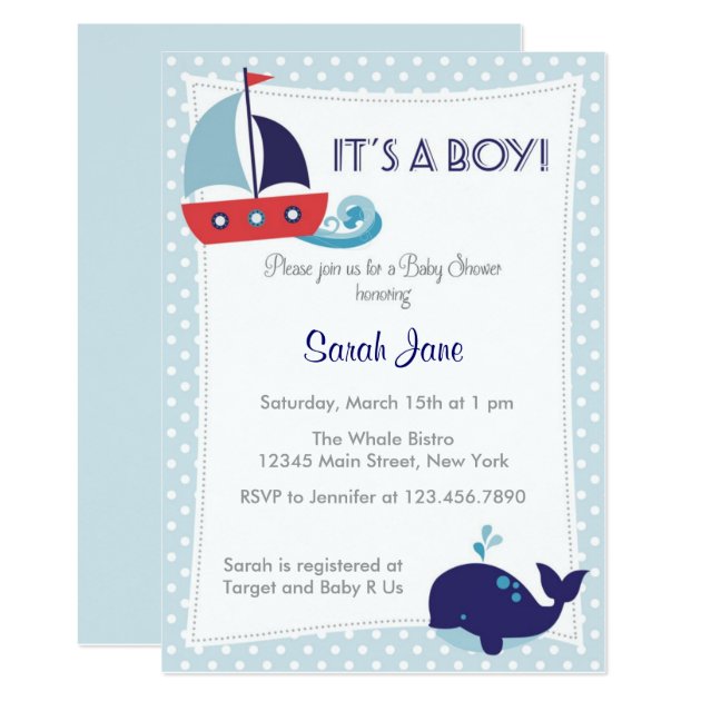 It's A Boy Nautical Sailboat Baby Shower Invite