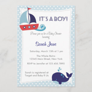 It's A Boy Nautical Sailboat Baby Shower Invite