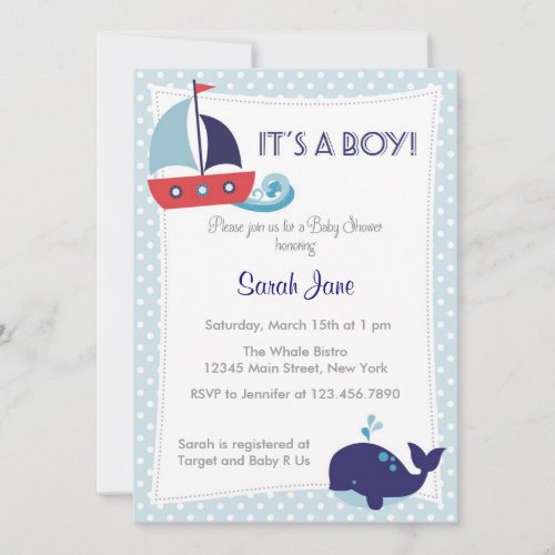 It's A Boy Nautical Sailboat Baby Shower Invite