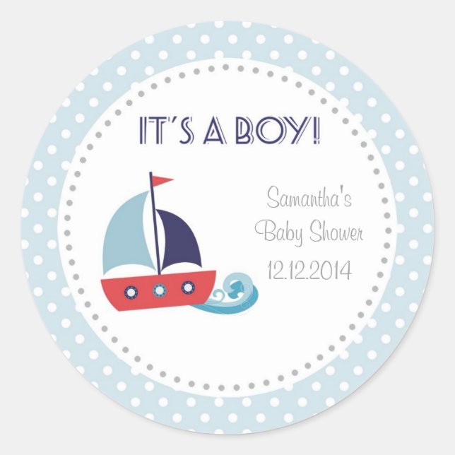 It's A Boy Nautical Sailboat Baby Shower Stickers (Front)