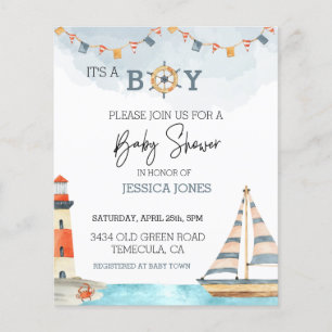 It's A Boy Nautical Sea Ocean Sailboat 