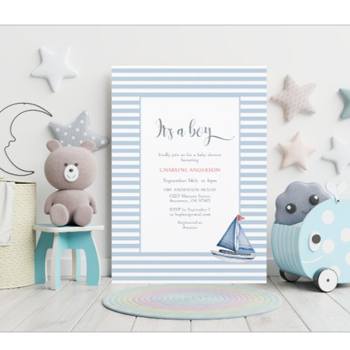 Its a Boy Nautical Watercolor Baby Shower Postcard