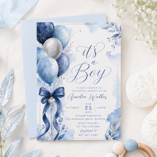 It's a Boy Navy Balloon Baby Shower Invitation