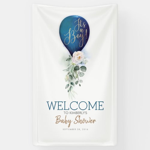 Its a Boy Navy Blue Balloon Baby Shower Welcome Banner