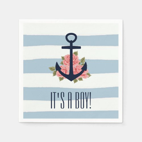Its a Boy Navy Blue Nautical Baby Shower Napkins