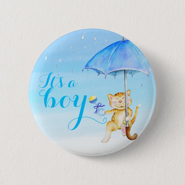 Its a boy new baby cat shower gender reveal button (Front)