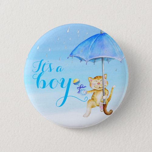 Its a boy new baby cat shower gender reveal button