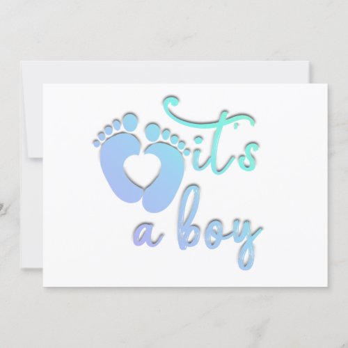  Its A Boy New Baby Shower Blue Heart Feet  Invitation