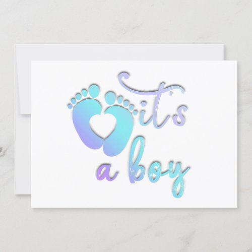  Its A Boy New Baby Shower Blue White Heart Feet  Invitation