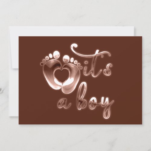  Its A Boy New Baby Shower Rose Brown Heart  Invitation