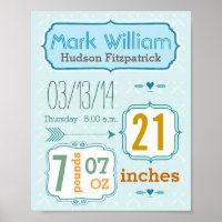 It's A Boy! New Baby Stats Cute Arrow Poster