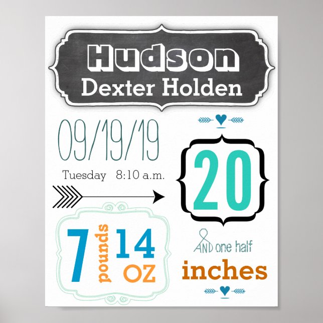 It's A Boy! New Baby Stats Cute Arrow Poster (Front)