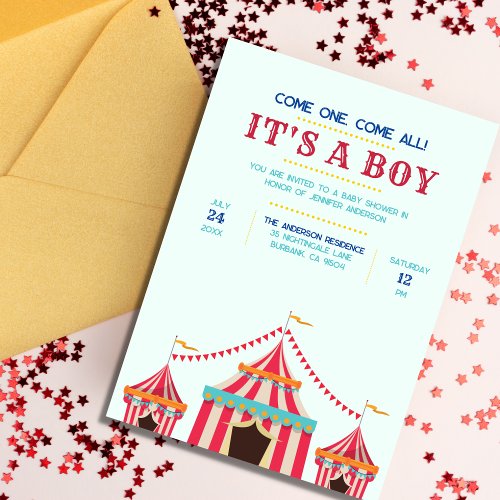 Its A Boy or Girl  Circus Baby Shower  Invitation