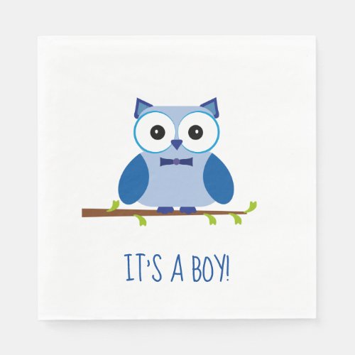 Its a Boy Owl Cartoon Gender Reveal Baby Shower Paper Napkins