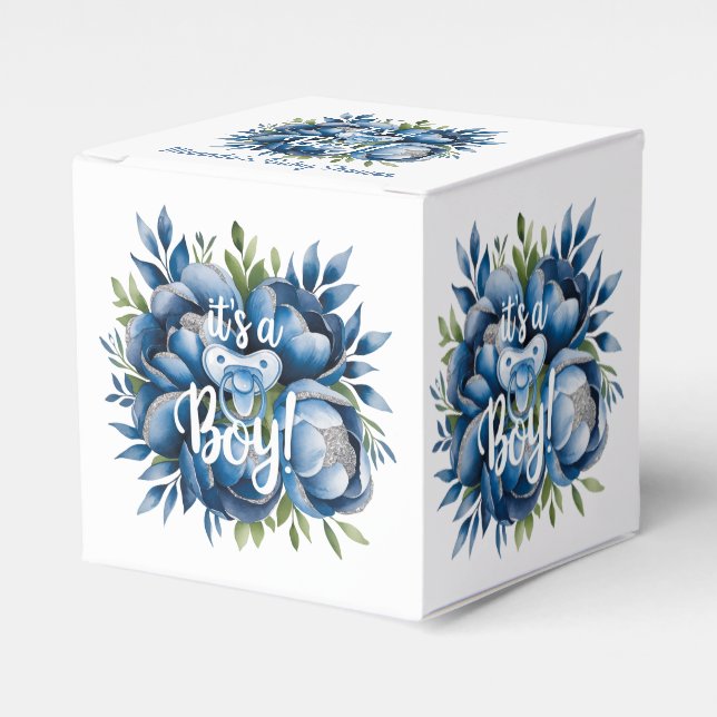 It's a Boy! Pacifier & Peonies Baby Shower Favor Boxes (Front Side)