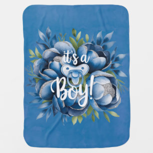 It's a Boy! Pacifier & Peonies Baby Shower Gift Blanket