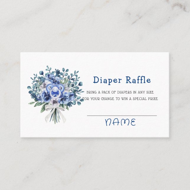 It's a Boy! Pacifier & Peonies Diaper Raffle Business Card (Front)