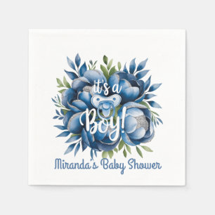 It's a Boy! Painted Pacifier & Peonies Baby Shower Napkins