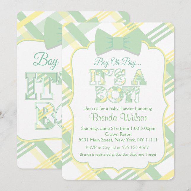 It's a Boy, Pale Green Baby Shower Invitation (Front/Back)