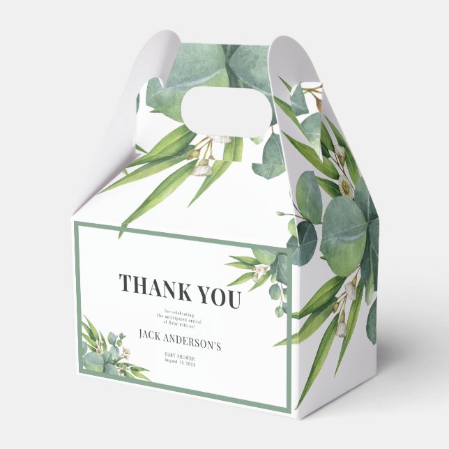 It's a Boy Palms Leaves Floral Green Baby Shower Favor Boxes (Front Side)