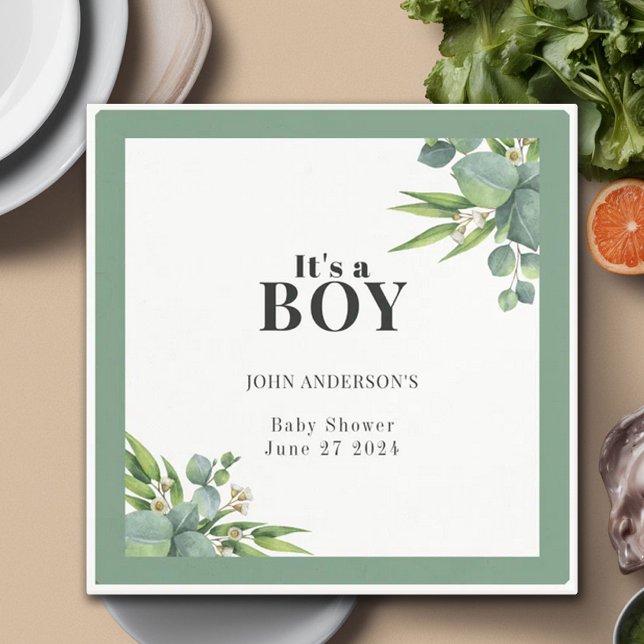 It's a Boy Palms Leaves Floral Green Baby Shower Napkins (Creator Uploaded)